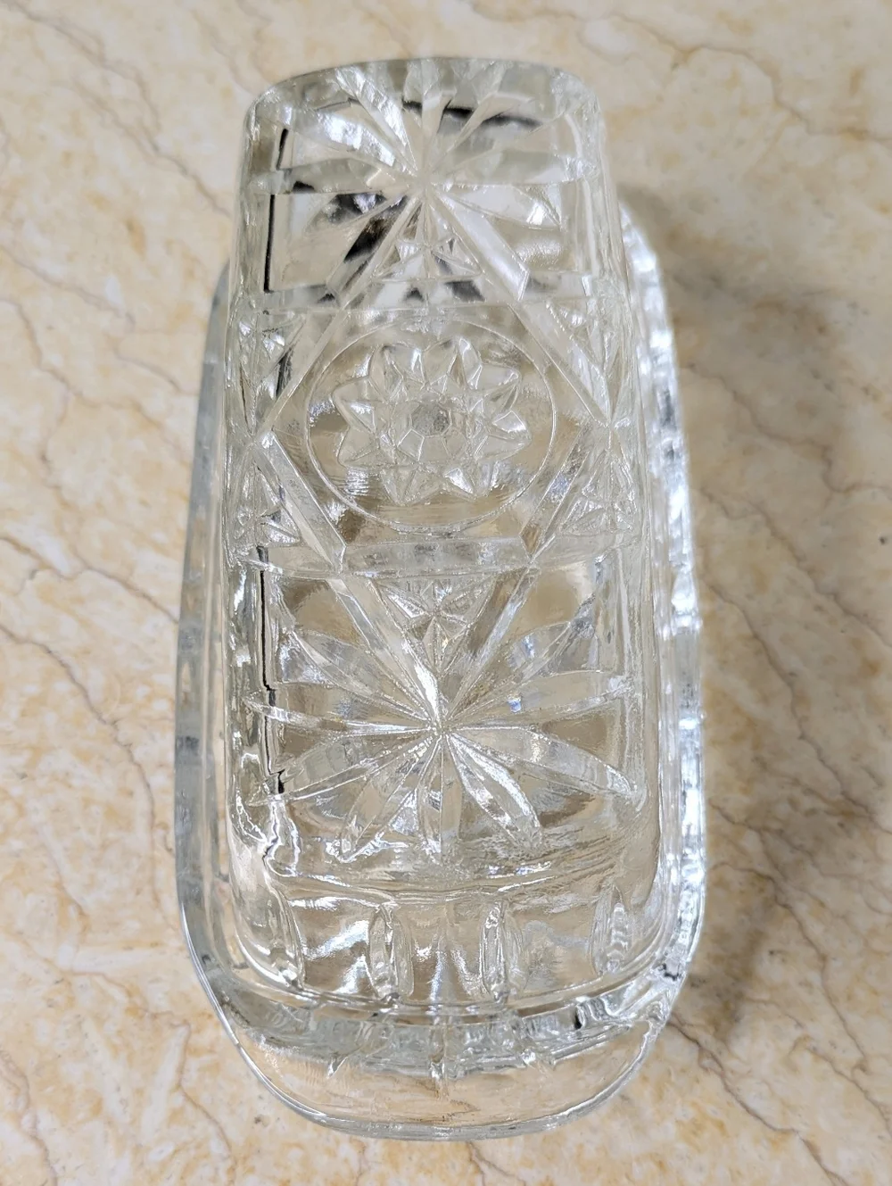 Vintage Anchor Hawking Prescut Clear Glass Star & Fan Design Butter Dish & Cover